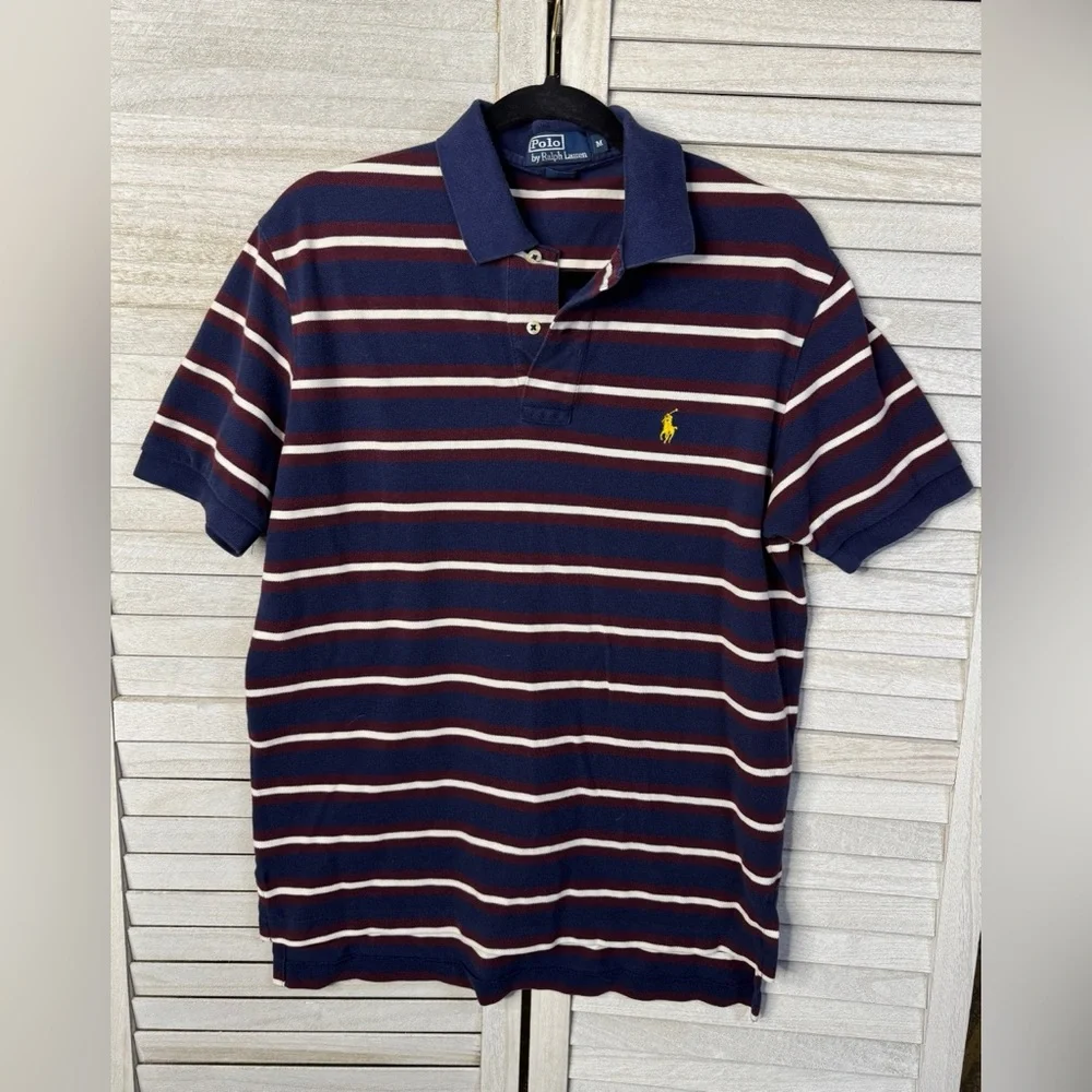 Polo by Ralph Lauren Men's Blue and Red Striped Polo. Medium. Great Condition.